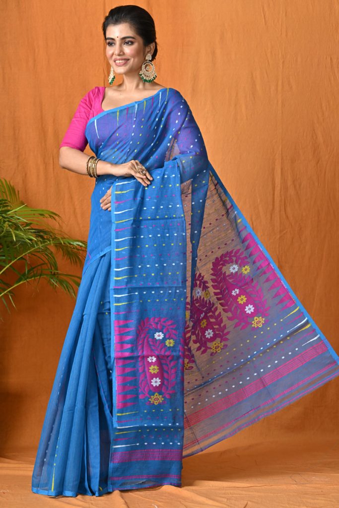 Royal blue jamdani saree ID: 462 - Nice Women’s Styles